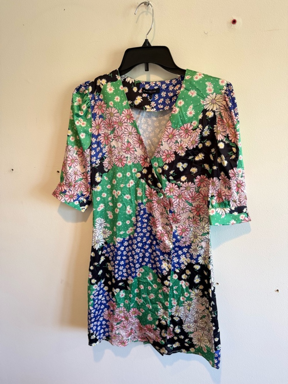 Anthropologie En Saison Floral Patchwork Colorful Mini Dress Small Spring Satin - Picture 8 of 8